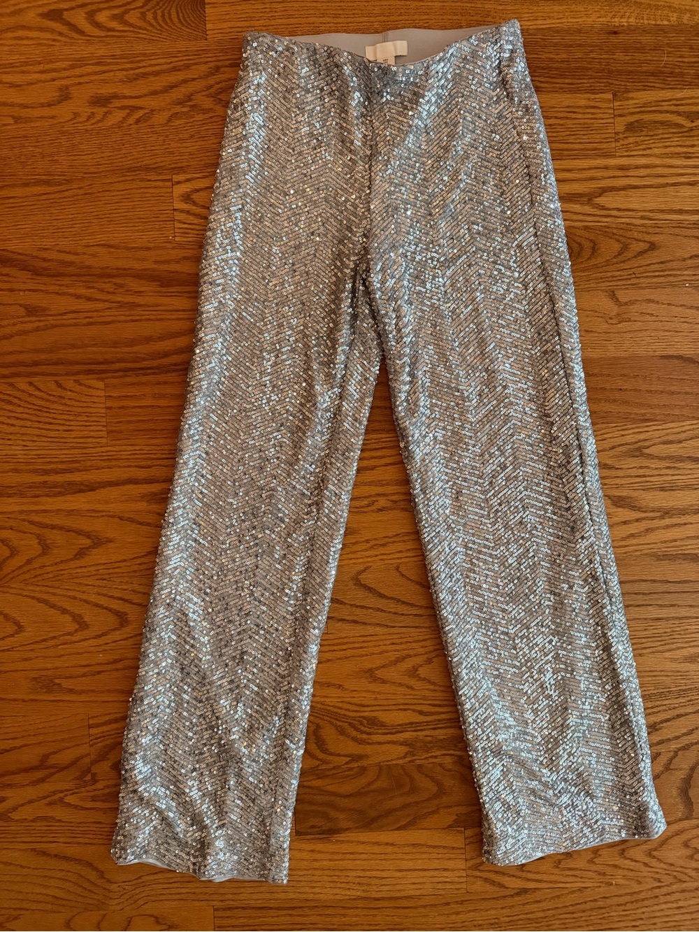 H&M Silver Sequin Straight-Leg Bottoms